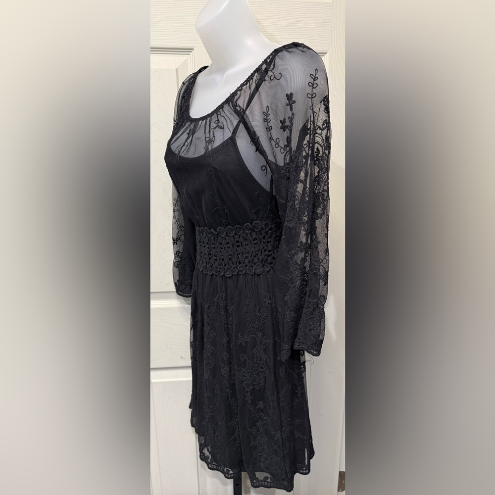 UP by Ultra Pink Elegant Black Sheer Lace Dress